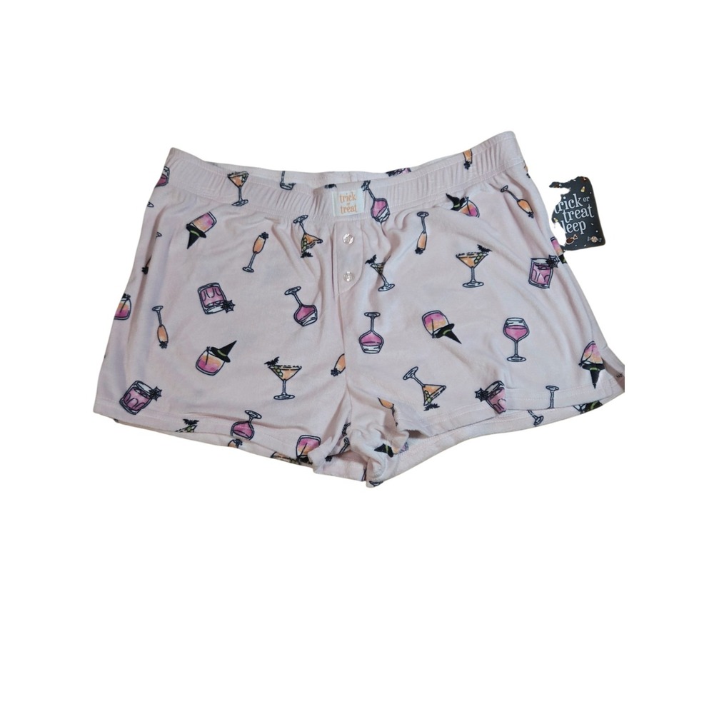 Trick Or Treat Pink Black Velour L akama Bottoms Halloween Cocktails L NWT